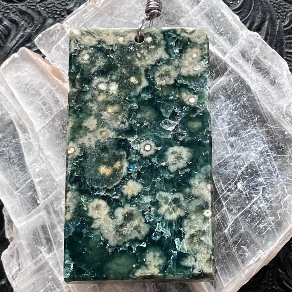 Large Rectangular Druzy Green Ocean Jasper Stone … - image 1